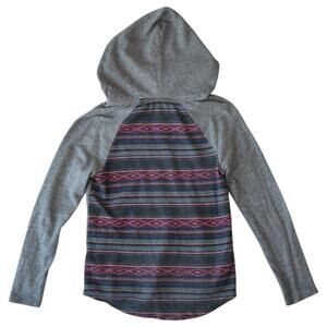 Roxy Blue Cotton Hoodie with Kangaroo Pocket and Boho Aztec Striped Pattern
